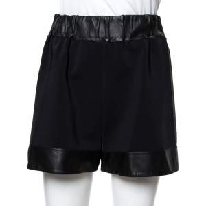 Givenchy Black Leather & Jersey Elasticized Waist Shorts M