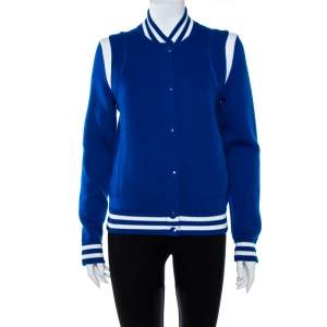 Givenchy Blue Wool Knit Logo Embroidered Bomber Jacket XS