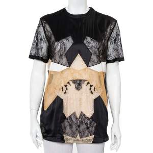 Givenchy Black Silk & Lace Paneled Shoulder Zip Detail Top S