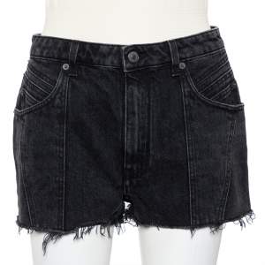 Givenchy Dark Grey Denim Washed Out Effect Raw Edge Detail Shorts M