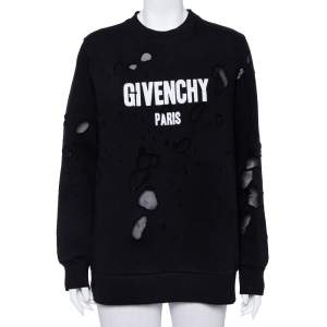 Givenchy Black Cotton Logo Printed Distressed Sweatshirt S