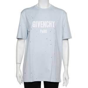 Givenchy Faded Blue Cotton Destroyed Oversized T-Shirt S