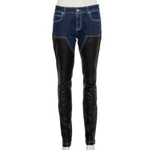 Givenchy Navy Blue Denim Leather Paneled Tapered Leg Jeans M