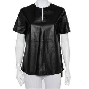 Givenchy Black Leather Short Sleeve Top M