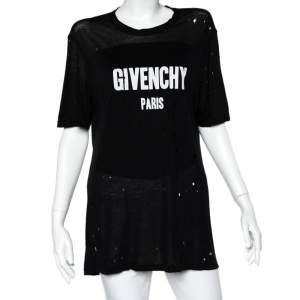 Givenchy Black Logo Printed Cotton Oversized Distressed T-Shirt M