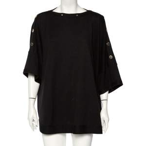 Givenchy Black Knit Buttoned Shoulder Detail Oversized Top XS 