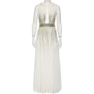 Givenchy White Silk-Georgette Embellished Hooded Gown M
