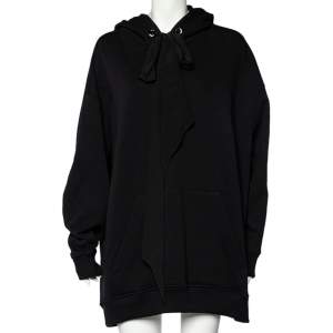 Givenchy Black Cotton Logo Printed Silk Tie Detail Oversized Hooded Sweater Dress XS