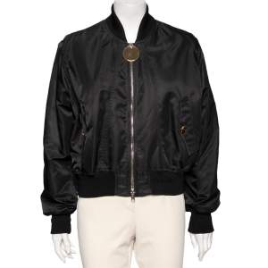 Givenchy Black Synthetic & Rib Knit Trimmed Zip Front Bomber Jacket S