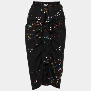 Givenchy Black Confetti Polka Dot Printed Silk Jersey Draped Skirt M