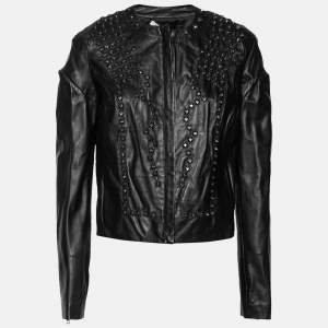 Givenchy Black Crystal Embellished Leather Zip Front Jacket L