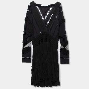 Givenchy Black Patterned Knit Ruffle Trimmed Dress M
