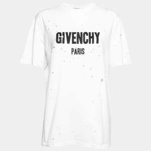 Givenchy White Logo Print Distressed Cotton Short Sleeve T-Shirt XS