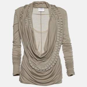 Givenchy Beige Silk Knit Ruffle Detail Top M