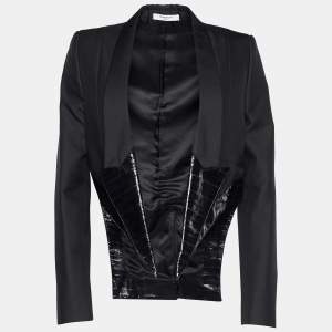 Givenchy Black Wool Blend Eel Leather Trim Tail Coat Blazer M