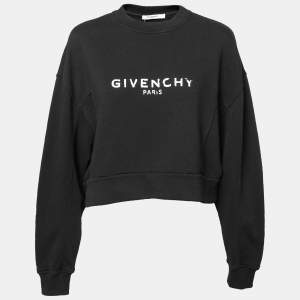 Givenchy Black Cotton Logo Printed Cropped Crewneck Sweatshirt M