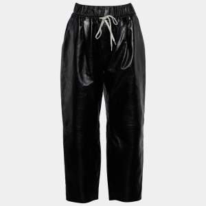 Givenchy Black Leather Drawstring Waist Cropped Trousers M