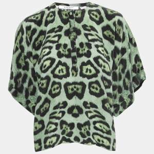 Givenchy Green Jaguar Print Silk Oversized Blouse S 