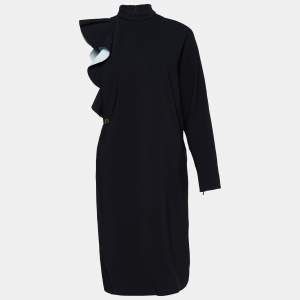 Givenchy Black Crepe Ruffle Detail Mini Dress S