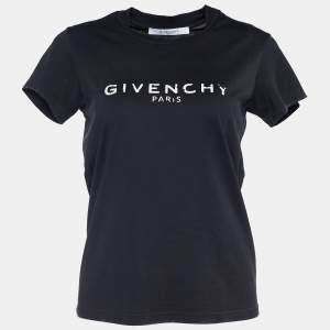 Givenchy Anthracite Grey Jersey Logo Print Distressed T-Shirt XS