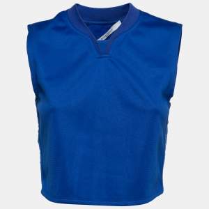 Givenchy Blue Cotton Knit Logo Tape Trimmed Sleeveless Top M