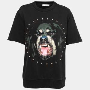 Givenchy Black Cotton Rottweiler Rhinestone Short-Sleeve Sweatshirt M