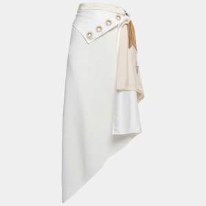 Givenchy Cream Crepe & Silk Chain Fringe Asymmetrical Skirt S