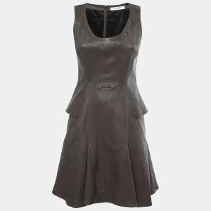 Givenchy Dark Brown Leather Flared Midi Dress M