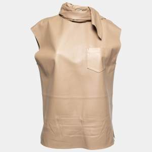Givenchy Beige Lambskin Sleeveless Tie Neck Top M