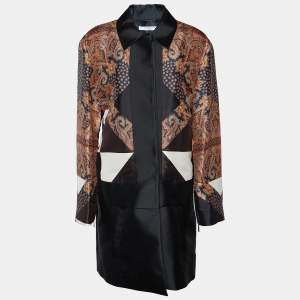 Givenchy Black Printed Silk Satin Oversized Mid Length Coat M