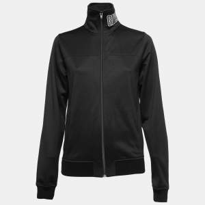 Givenchy Black Synthetic Logo Printed Collar Zip Front Jacket M