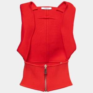 Givenchy Red Knit Sleeveless Open Front Top M