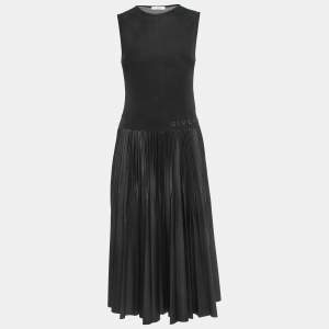 Givenchy Black Jersey Pleated Midi Dress M