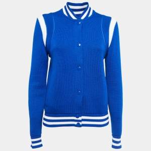 Givenchy Blue Wool Knit Logo Embroidered Bomber Jacket XS