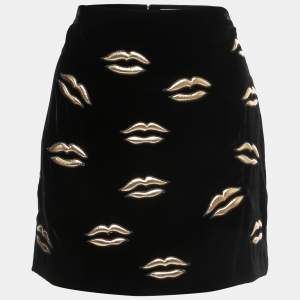 Givenchy Black Velvet Lip Appliqued Mini Skirt L