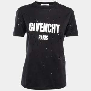Givenchy Black Distressed Logo Print Cotton Crew Neck T-shirt M