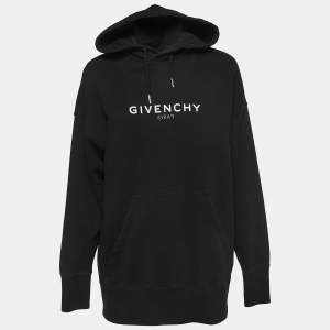 Givenchy Black Reverse Logo Print Cotton Oversized Hoodie XS