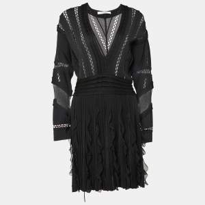 Givenchy Black Patterned Knit Ruffled Mini Dress L