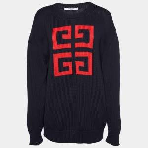 Givenchy Navy Blue 4G Logo Cotton Knit Crew Neck Jumper S