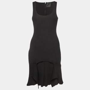 Givenchy Black Rib Knit Panelled Flounce Midi Dress S