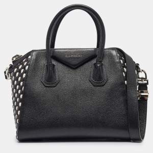 Givenchy Black/White Leather Small Woven Antigona Satchel