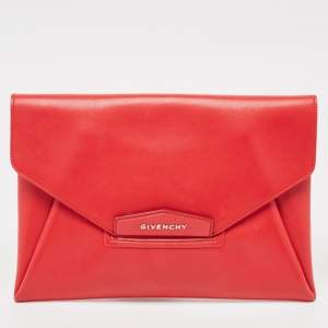 Givenchy Red Leather Antigona Envelope Clutch