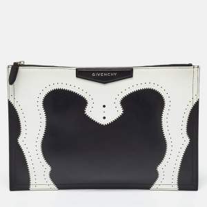 Givenchy Black/White Leather Antigona Zip Pouch