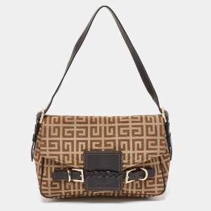 Givenchy Beige/Brown Signature Canvas and Leather Flap Shoulder Bag