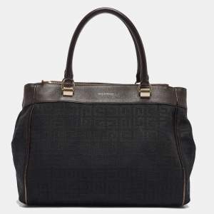 Givenchy Black Monogram Fabric and Leather Double Zip Tote