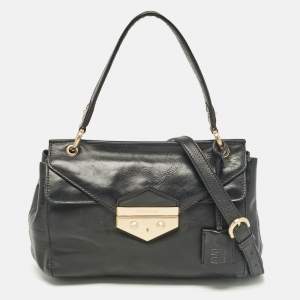 Givenchy Black Leather Pushlock Flap Top Handle Bag