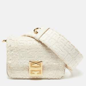 Givenchy White Tweed Fabric and Leather 4G Crossbody Bag