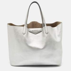 Givenchy Silver Leather Large Antigona Shopper Tote