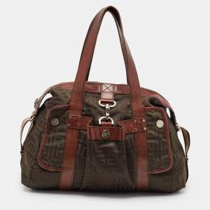 Givenchy Brown/Olive Green Monogram Nylon and Leather Shoulder Bag