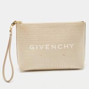 Givenchy Beige Monogram Coated Canvas Logo Detail 4G Pouch